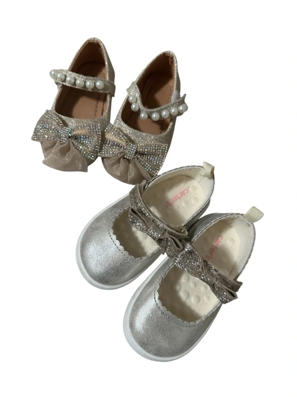 Girls Sparkle Pearl Strap Dress Shoes - Gold (2 Pairs)